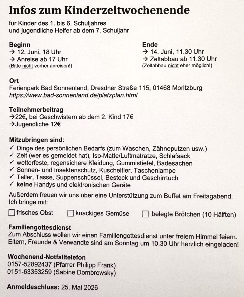 Ökumenisches Kinderzelt Wochenende - Bad Sonnenland - Moritzburg 12. - 14.06. 2026 3