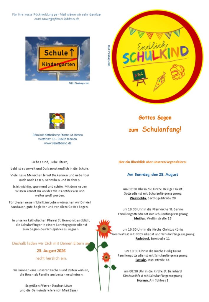 Gottesdienste zum Beginn des Neuen Schuljahres 2