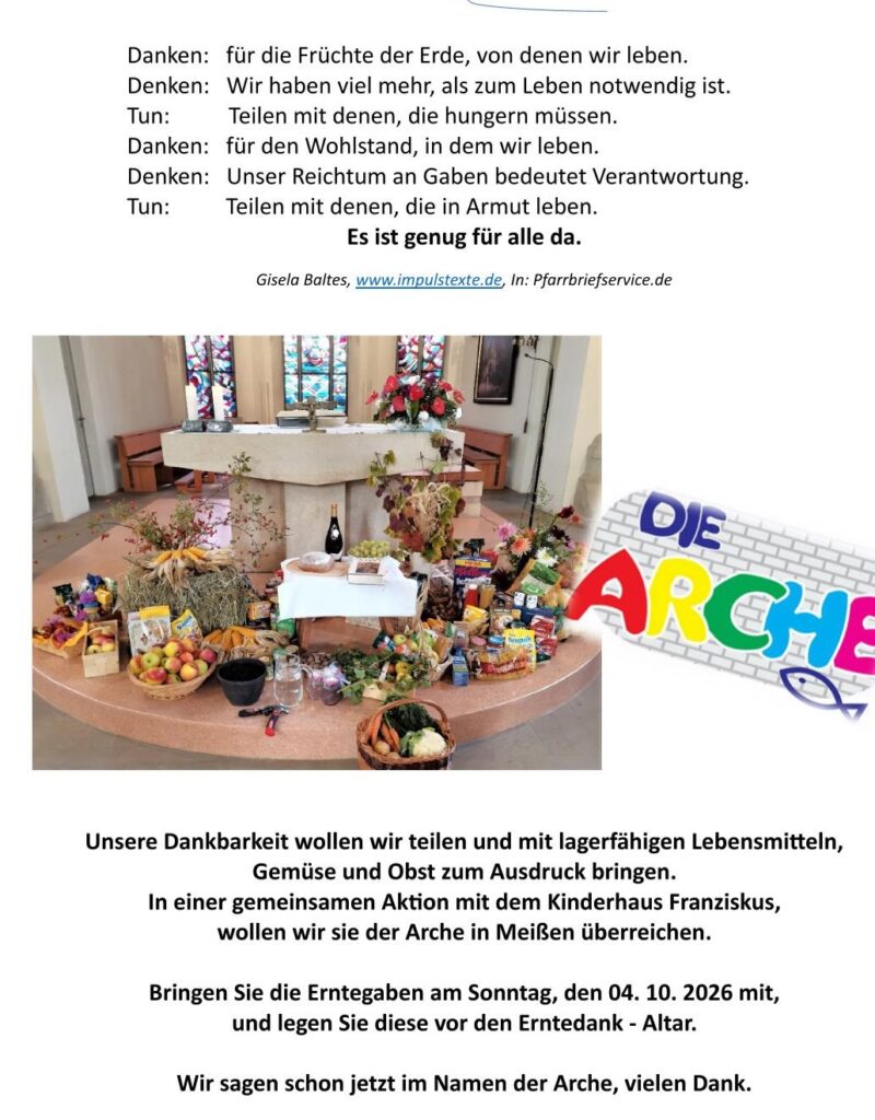 Erntedank - Familiengottesdienst - St. Benno am 04.10. 2026 10:30 Uhr - anschl. Kirchenkaffee 2